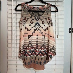 Gaze USA Boho Southwestern Aztec Cowgirl Print Sleeveless Tank Top Med Multi